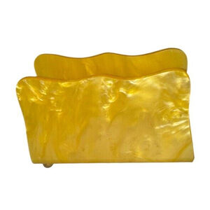 Retro Acrylic Yellow Gold Napkin Holder Vintage Mcm Scallop Edge Rare Htf